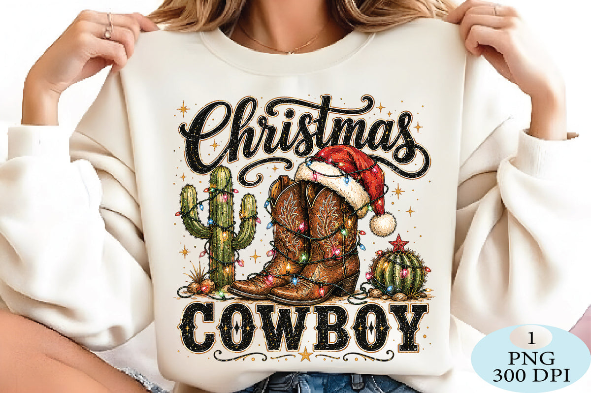 Christmas Cowboy Boots Cactus PNG