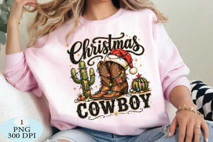 Christmas Cowboy Boots Cactus PNG