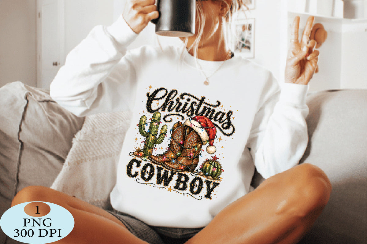 Christmas Cowboy Boots Cactus PNG