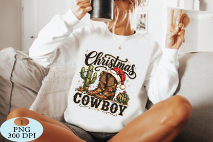 Christmas Cowboy Boots Cactus PNG