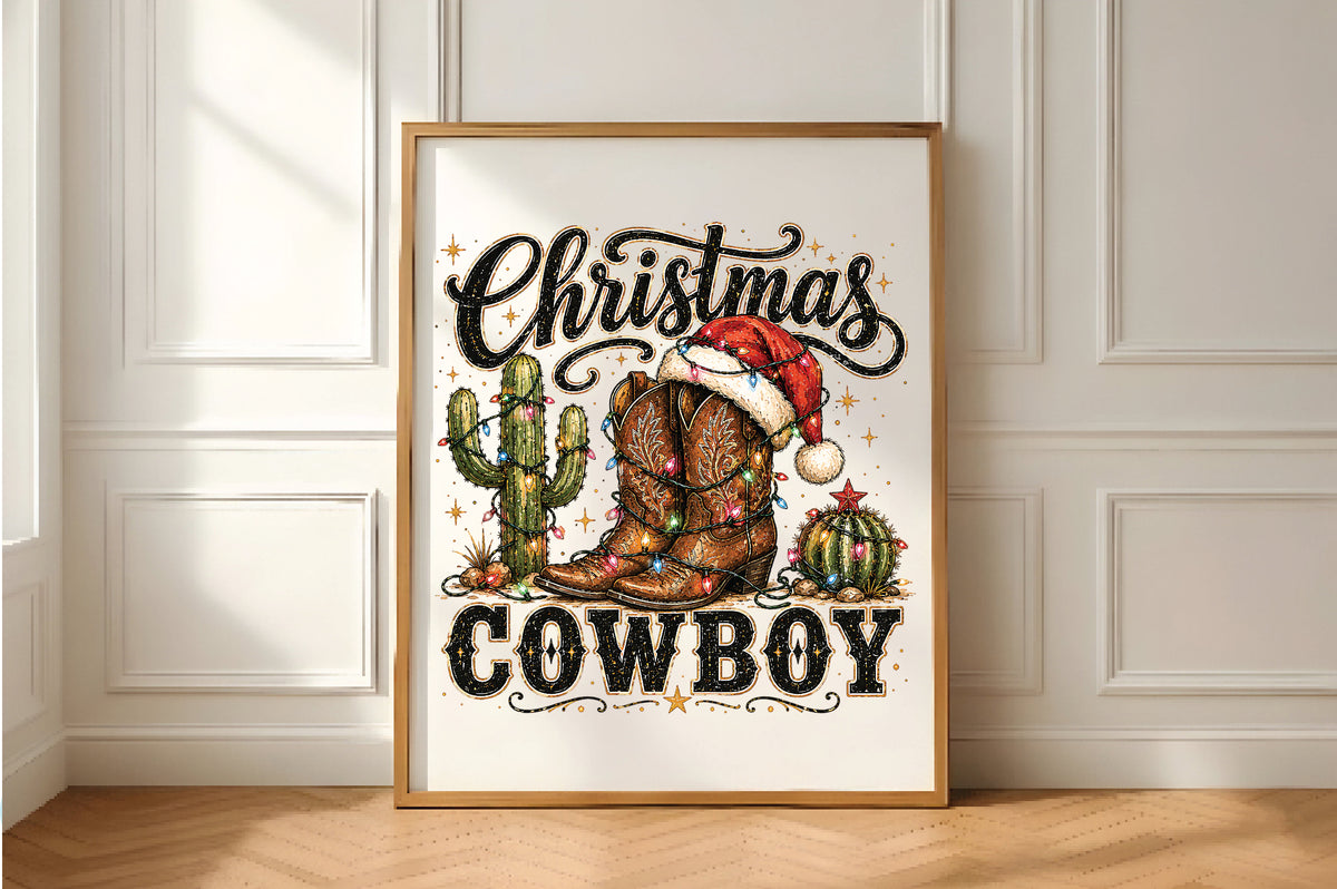 Christmas Cowboy Boots Cactus PNG