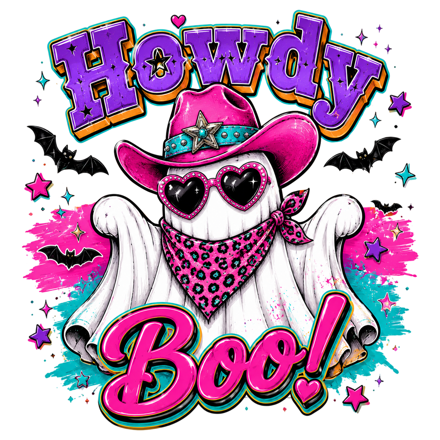 Cowboy Ghost Halloween PNG | Howdy Boo Western Ghost Pink Cowgirl Hat Spooky Sublimation Design