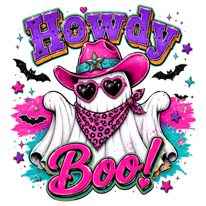 Cowboy Ghost Halloween PNG | Howdy Boo Western Ghost Pink Cowgirl Hat Spooky Sublimation Design