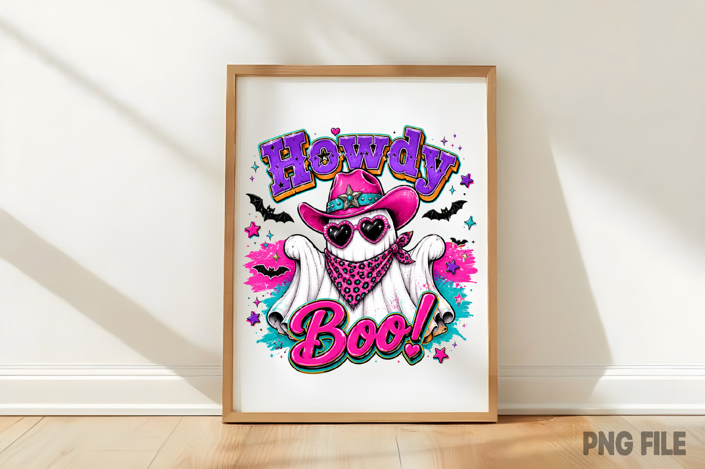 Cowboy Ghost Halloween PNG | Howdy Boo Western Ghost Pink Cowgirl Hat Spooky Sublimation Design