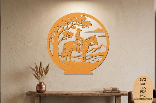 Cowboy Horse Laser Cut SVG, Western Cowboy Riding Horse Wood Cut File