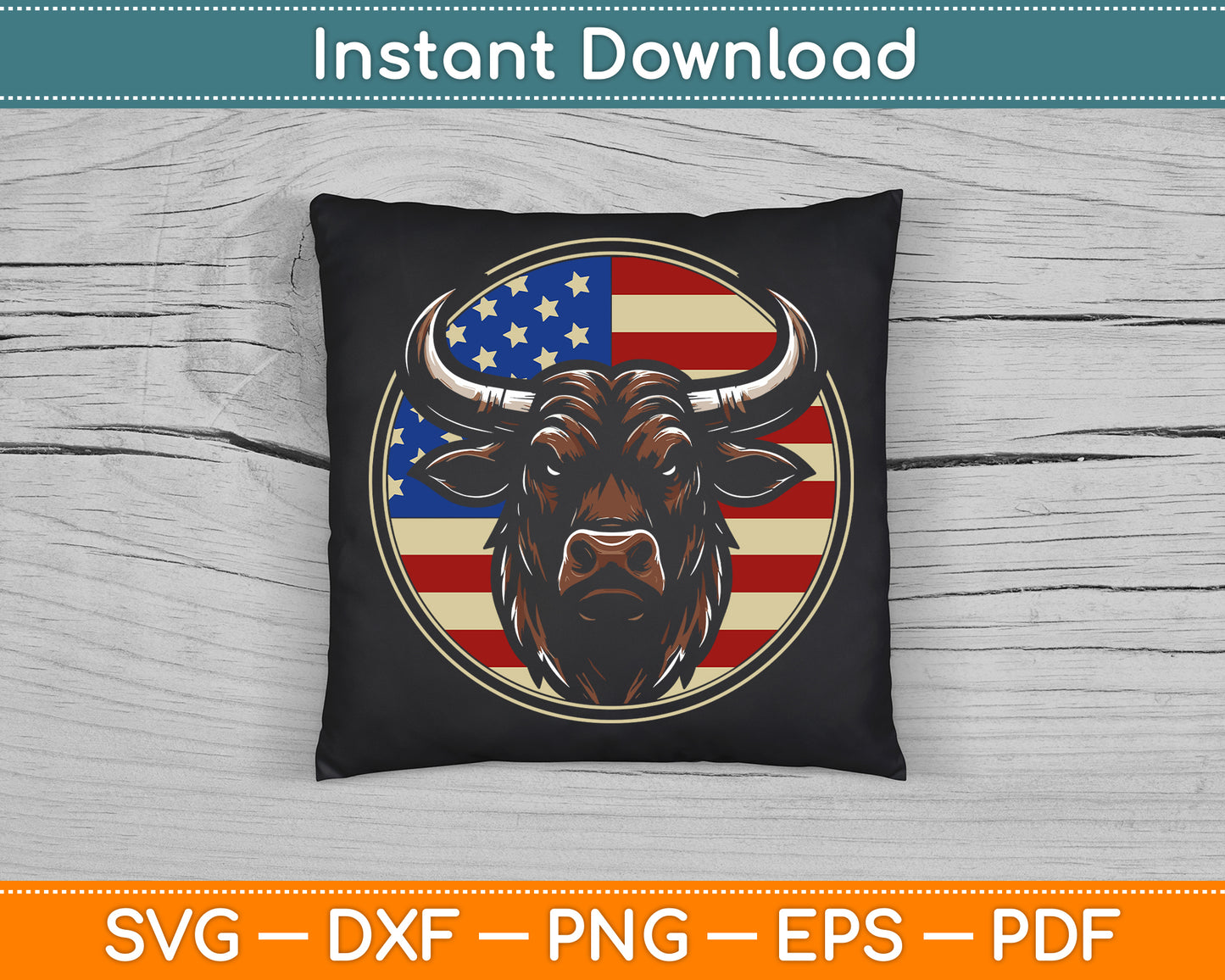 Cowboy Rodeo Bull Distressed American Flag Western SVG Digital Cutting File