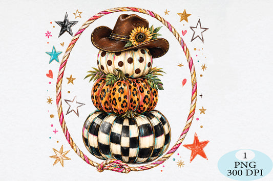 Cowboy Stacked Pumpkins Fall PNG