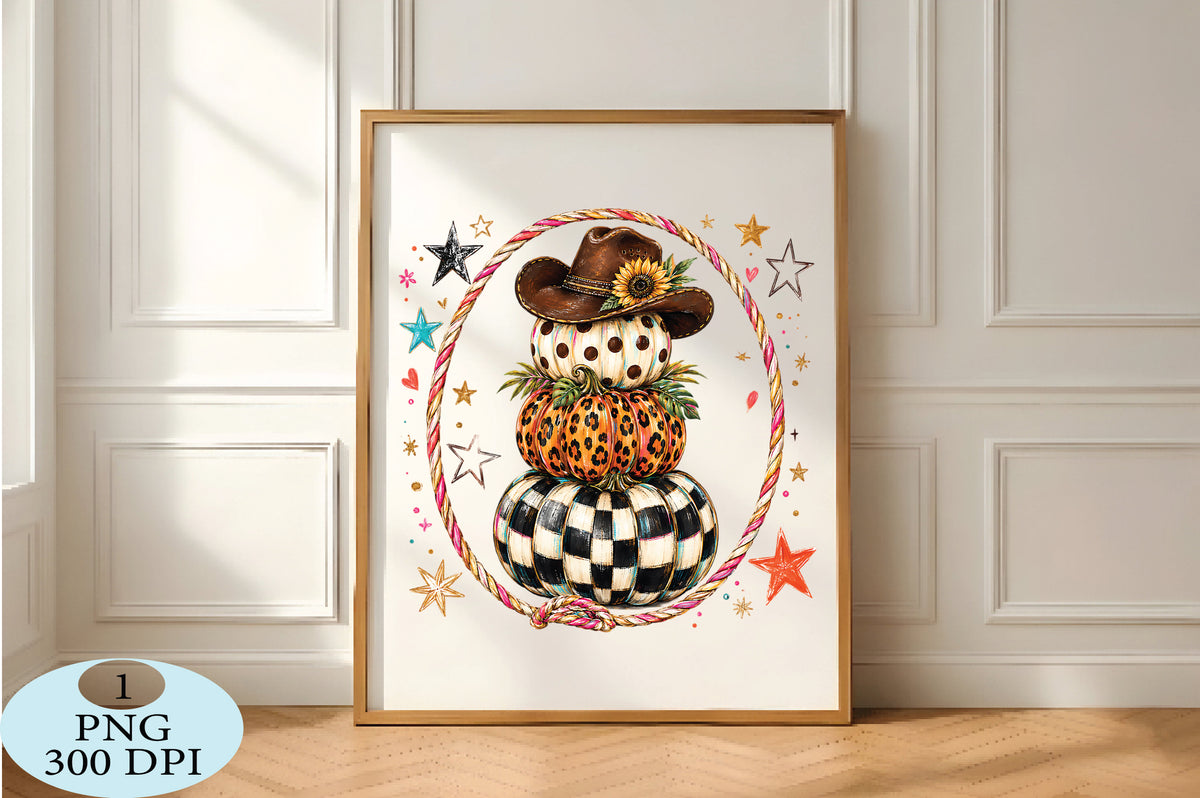 Cowboy Stacked Pumpkins Fall PNG