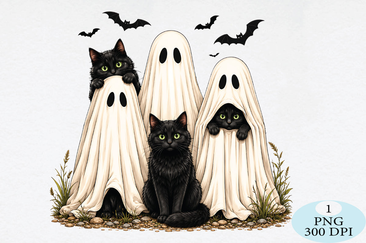 Black Cat Ghost Halloween PNG