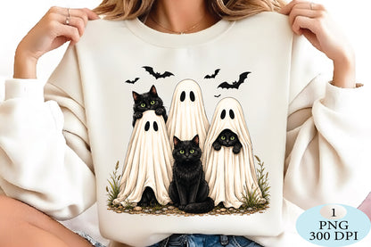 Black Cat Ghost Halloween PNG