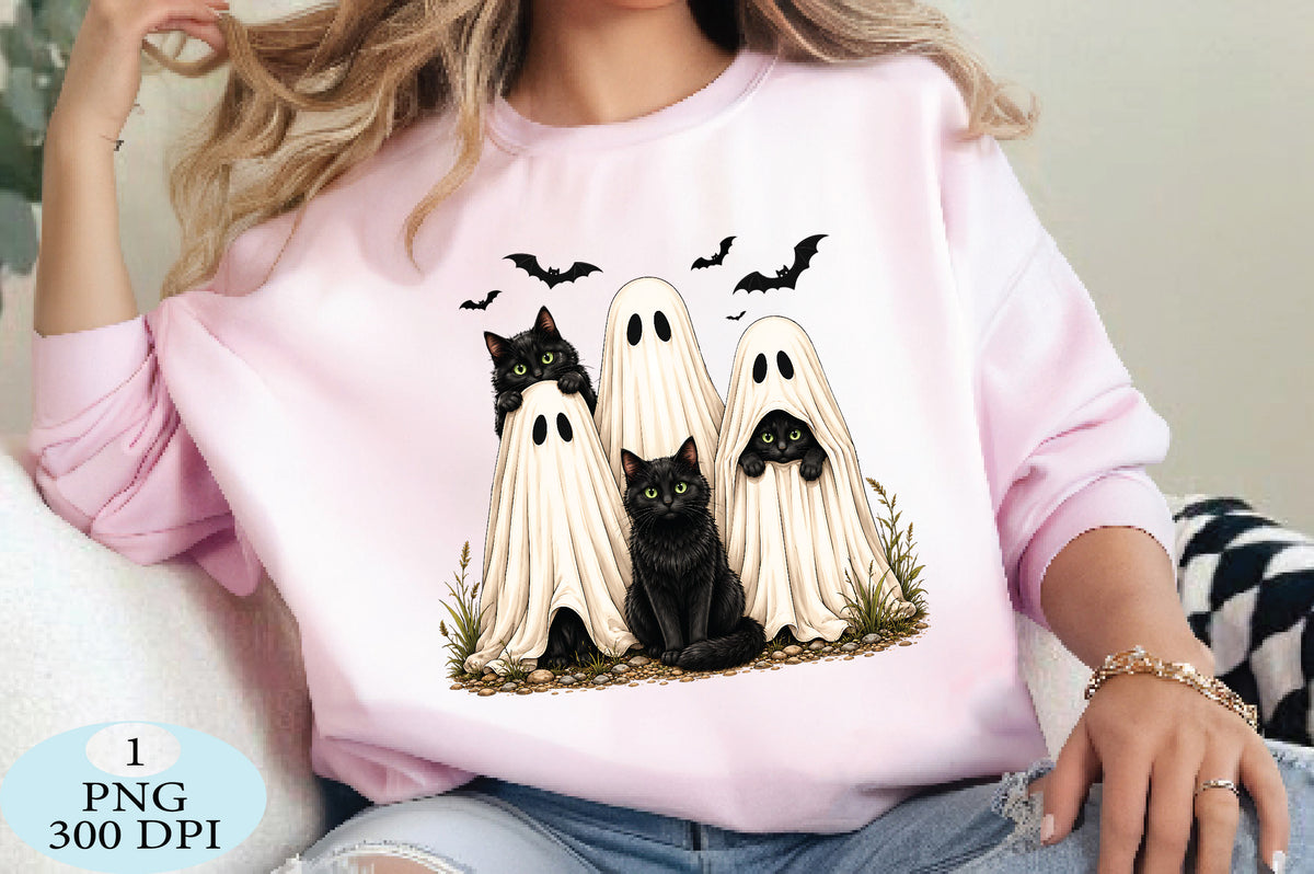 Black Cat Ghost Halloween PNG