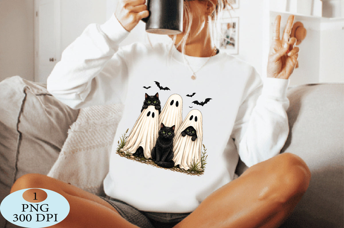 Black Cat Ghost Halloween PNG