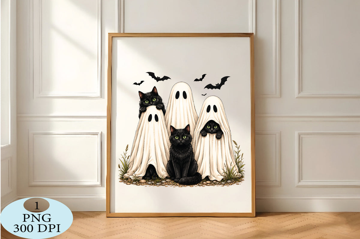 Black Cat Ghost Halloween PNG