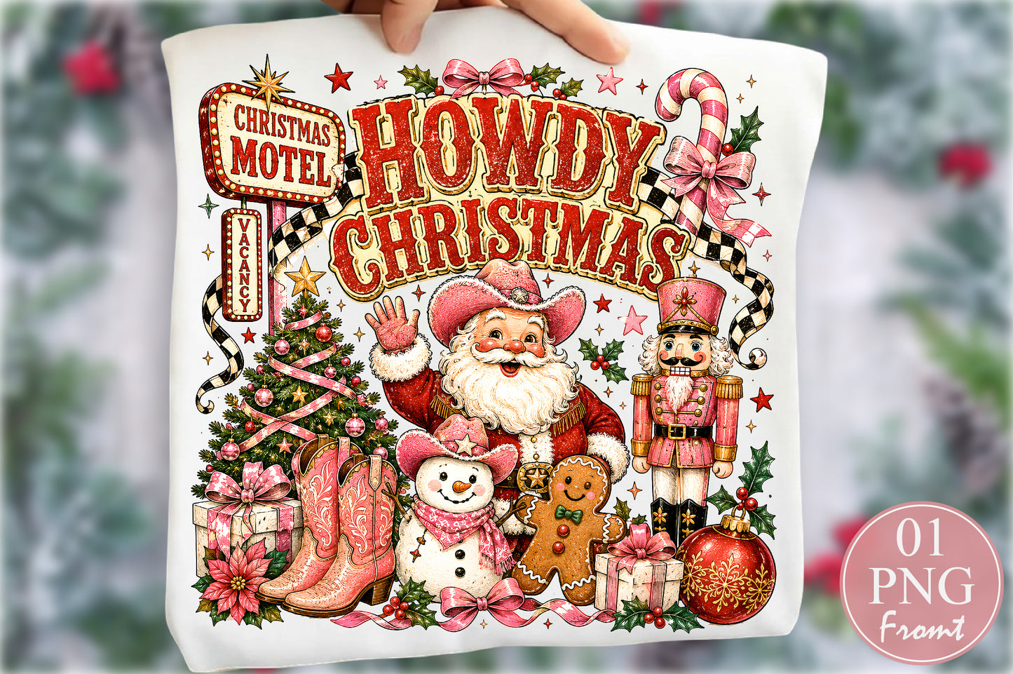 Cowgirl Santa Western Christmas PNG Retro Holiday Sublimation