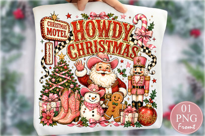 Cowgirl Santa Western Christmas PNG Retro Holiday Sublimation