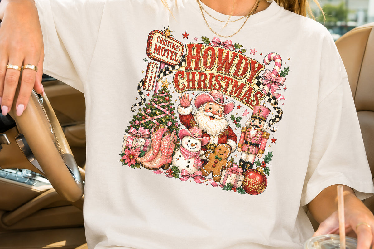 Cowgirl Santa Western Christmas PNG Retro Holiday Sublimation