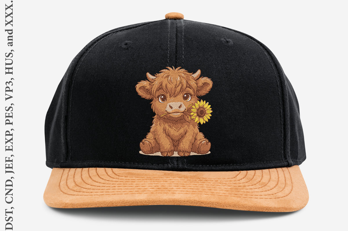 Cow with Sunflower Embroidery Design – Cute Cow & Sunflower Machine Embroidery Pattern, Farmhouse Animal Floral Embroidery Design