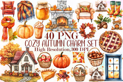 Cozy Autumn Charm PNG Bundle Fall Clipart Collection