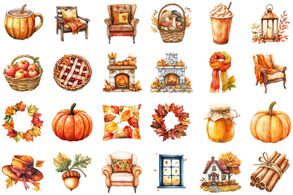 Cozy Autumn Charm PNG Bundle Fall Clipart Collection