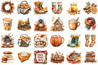 Cozy Autumn Sublimation PNG Bundle Fall Clipart Collection