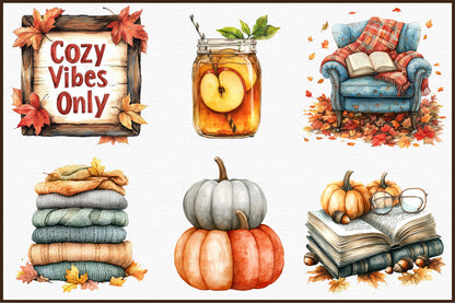 Cozy Autumn Sublimation PNG Bundle Fall Clipart Collection