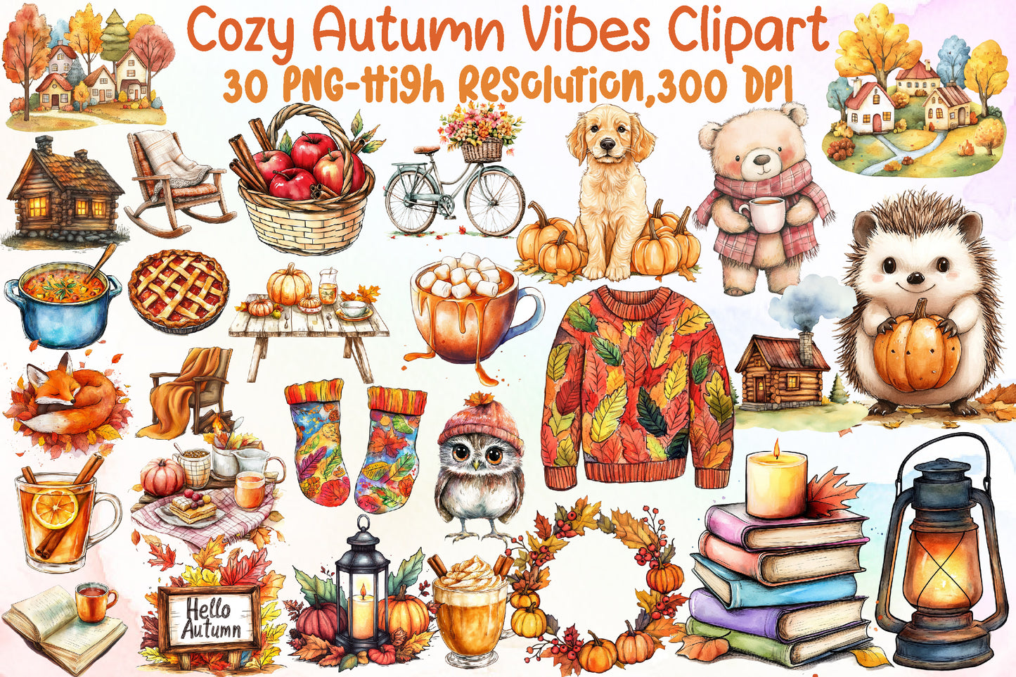Cozy Autumn Vibes PNG Bundle Fall Clipart Collection