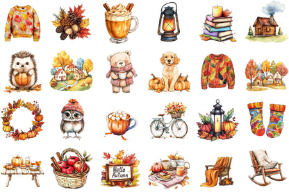Cozy Autumn Vibes PNG Bundle Fall Clipart Collection