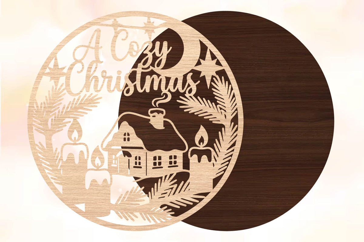 Cozy Christmas Candle Cottage Laser Cut SVG