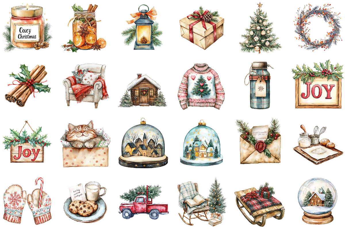 Cozy Christmas Charm Sublimation Clipart PNG Bundle Commercial Use