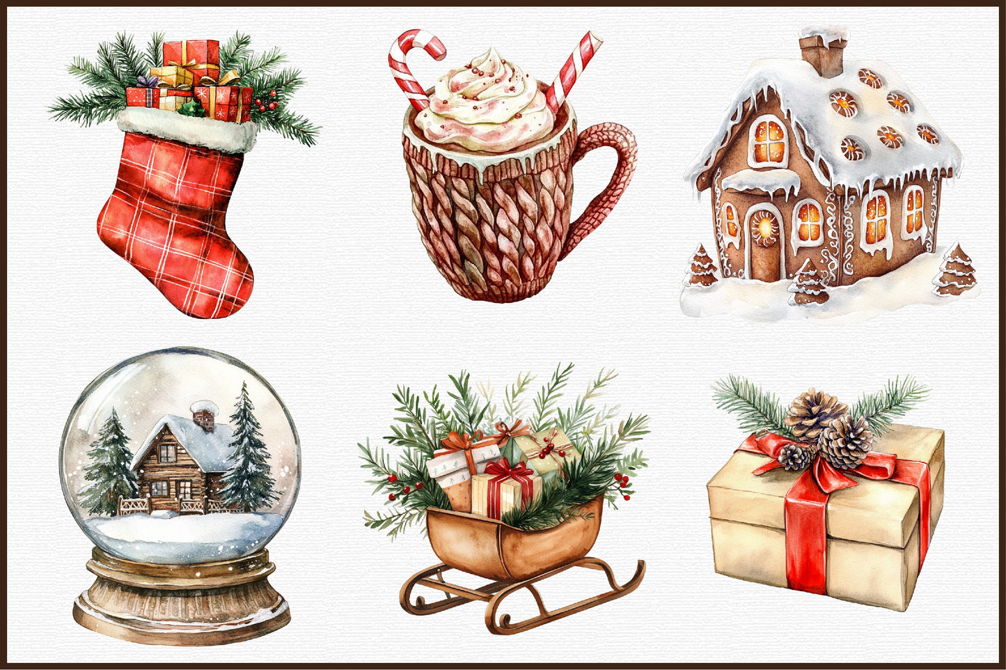 Cozy Christmas Charm Sublimation Clipart PNG Bundle Commercial Use