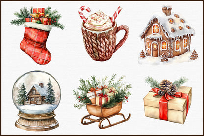 Cozy Christmas Charm Sublimation Clipart PNG Bundle Commercial Use