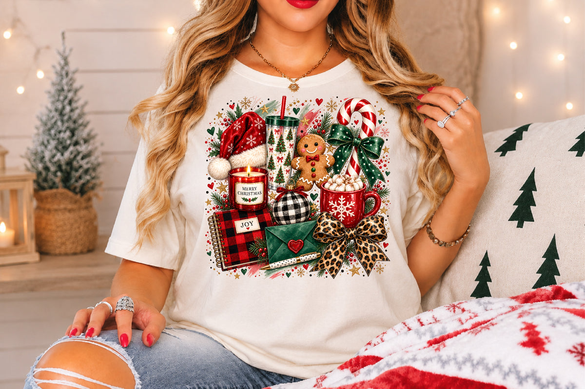 Cozy Christmas Essentials PNG Santa Candle Gingerbread Candy Cane Sublimation