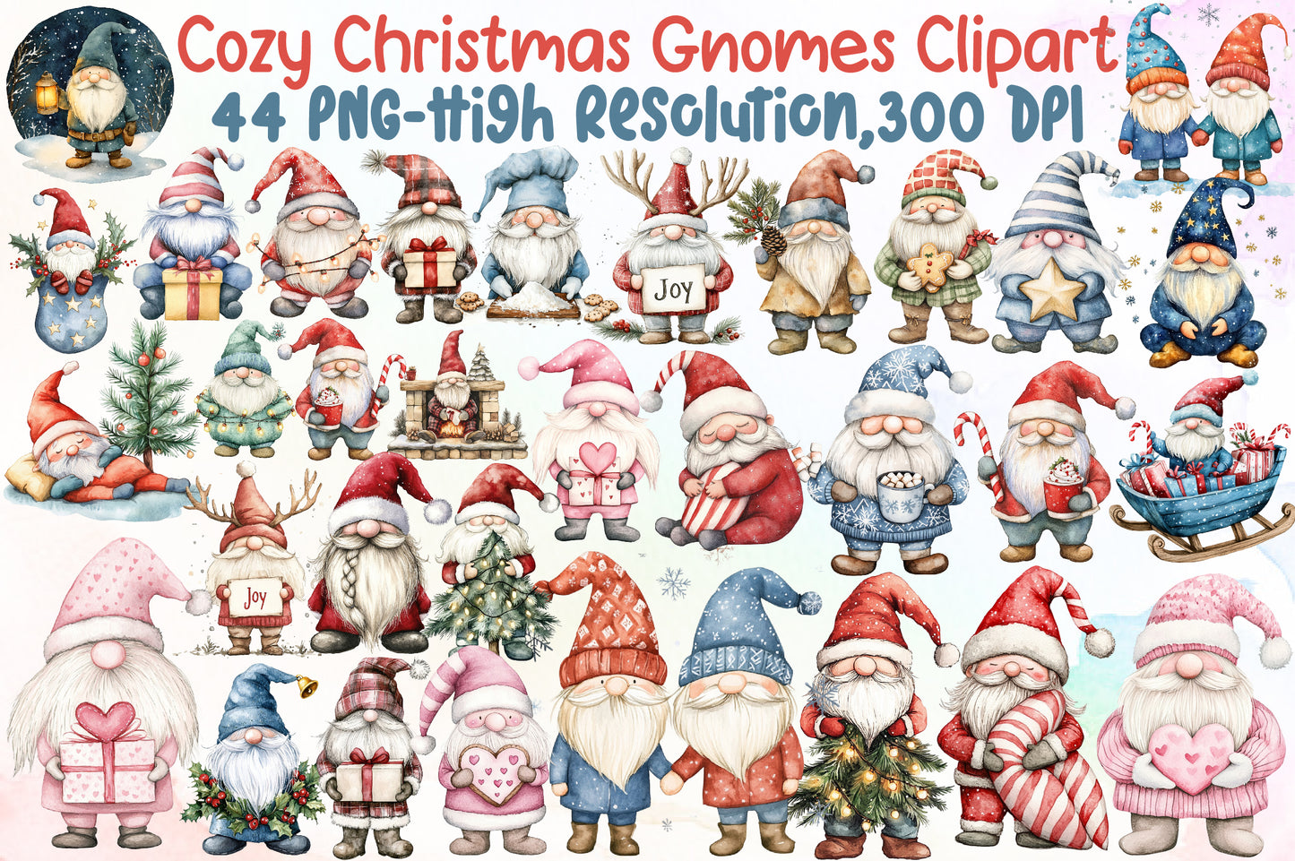 Cozy Christmas Gnomes Clipart PNG Bundle Commercial Use