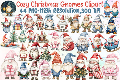 Cozy Christmas Gnomes Clipart PNG Bundle Commercial Use