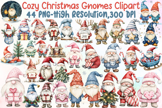 Cozy Christmas Gnomes Clipart PNG Bundle Commercial Use