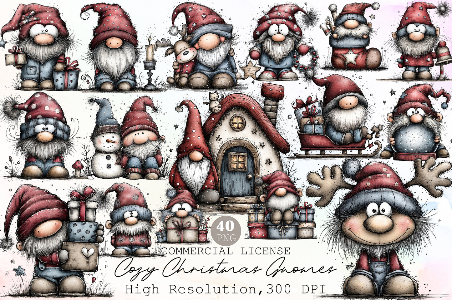 Cozy Christmas Gnome Clipart PNG Bundle