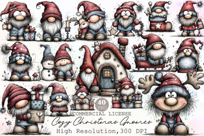 Cozy Christmas Gnome Clipart PNG Bundle