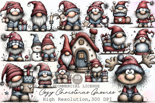 Cozy Christmas Gnome Clipart PNG Bundle