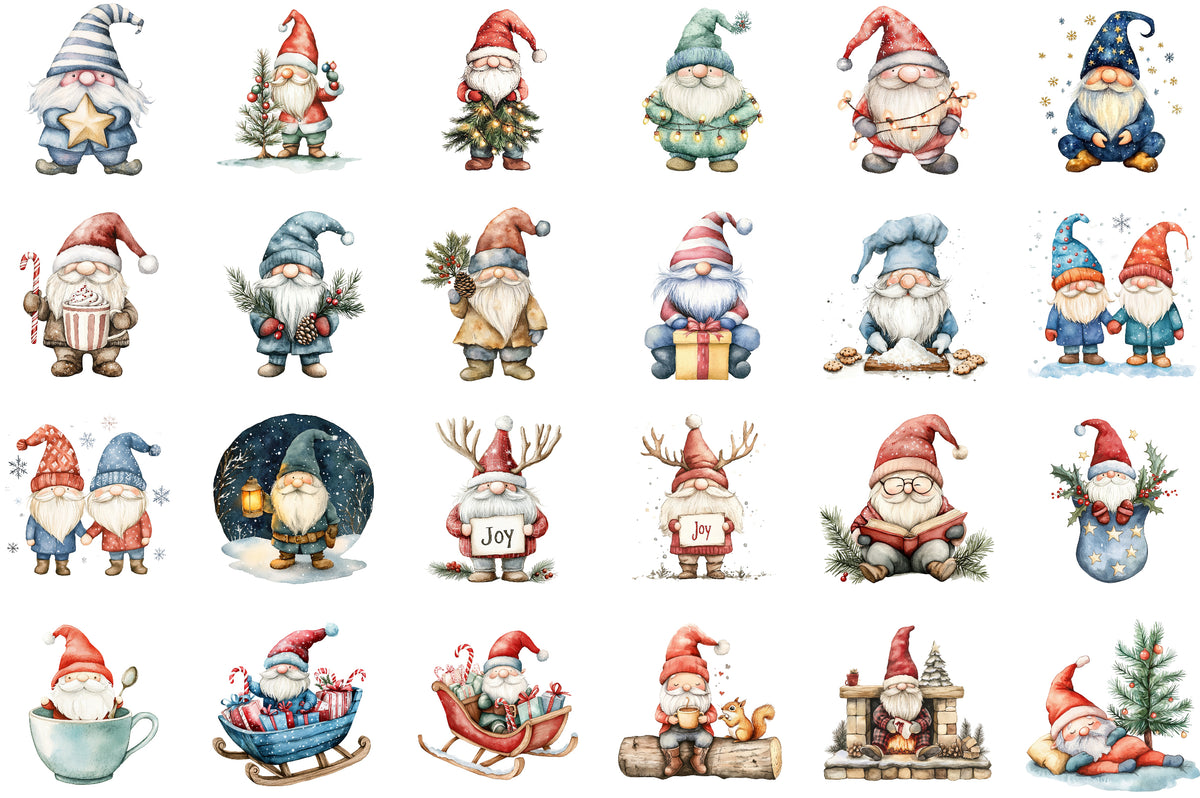 Cozy Christmas Gnomes Clipart PNG Bundle Commercial Use