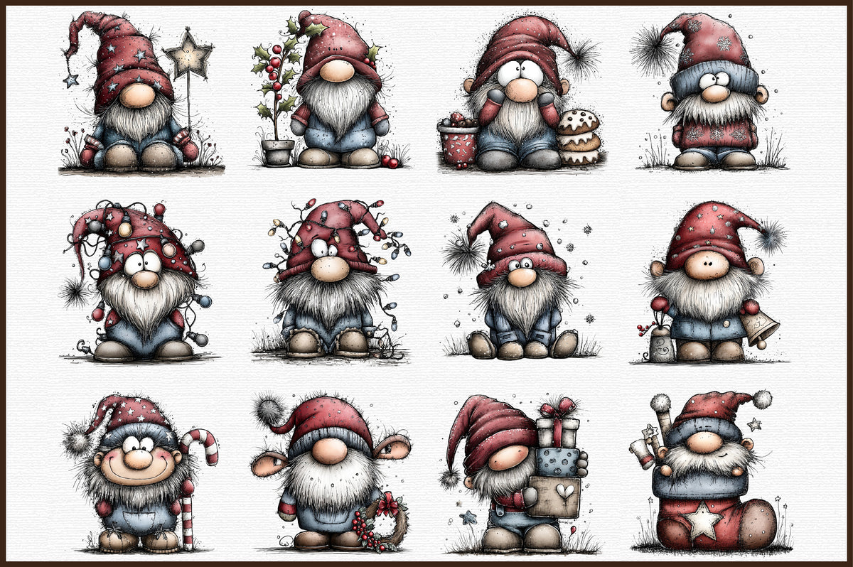 Cozy Christmas Gnome Clipart PNG Bundle