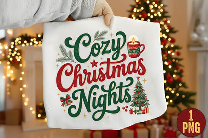 Cozy Christmas Nights PNG, Christmas Holiday Sublimation Design, Cozy Christmas Clipart