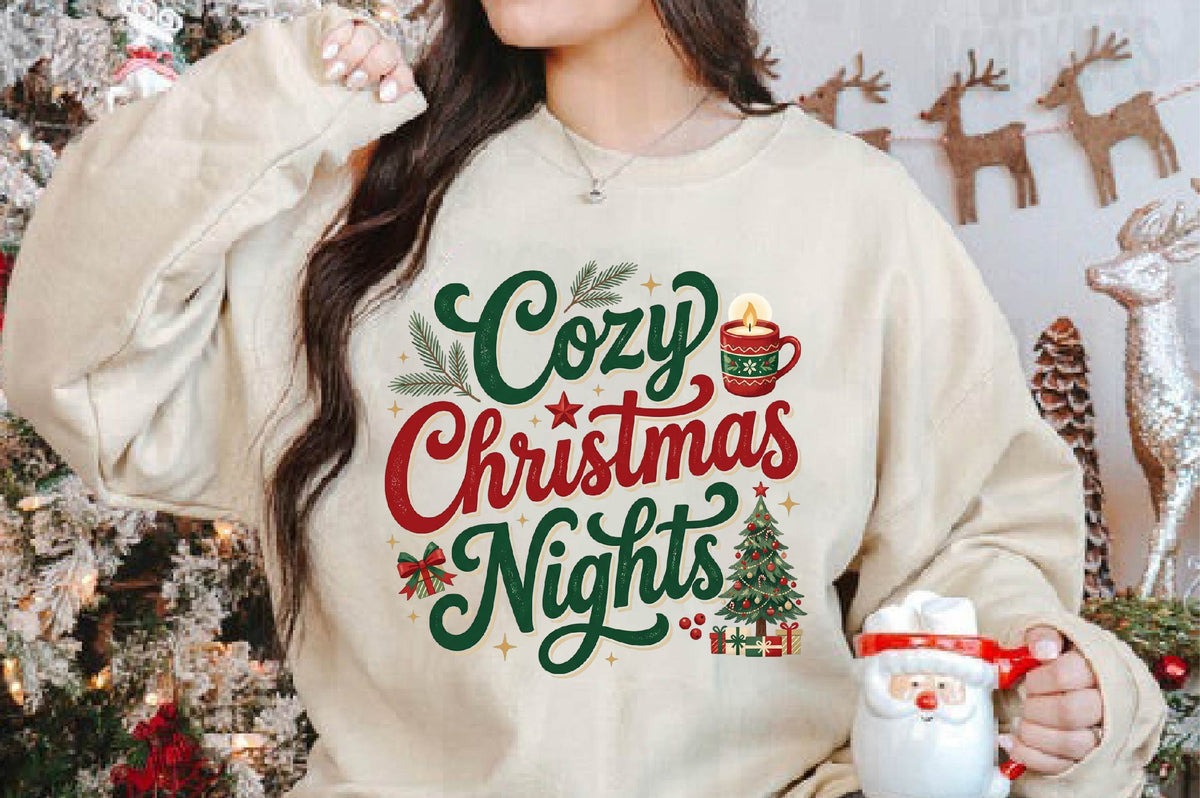 Cozy Christmas Nights PNG, Christmas Holiday Sublimation Design, Cozy Christmas Clipart