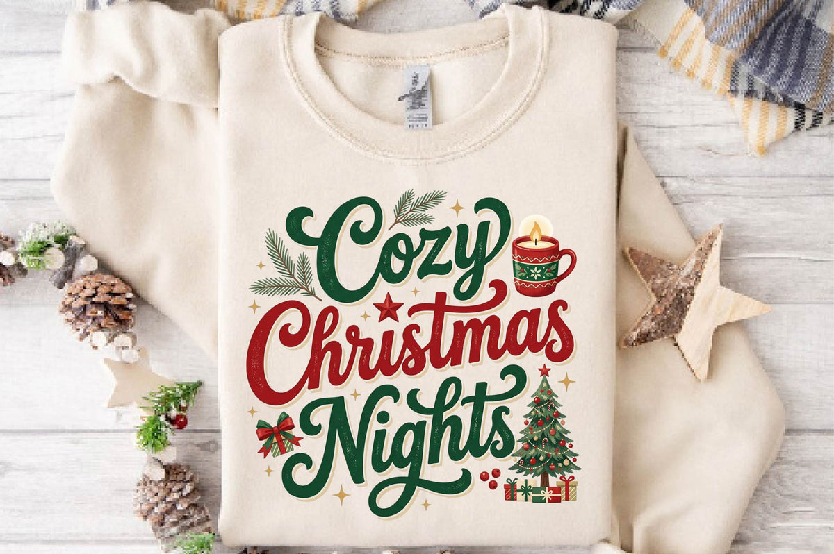 Cozy Christmas Nights PNG, Christmas Holiday Sublimation Design, Cozy Christmas Clipart