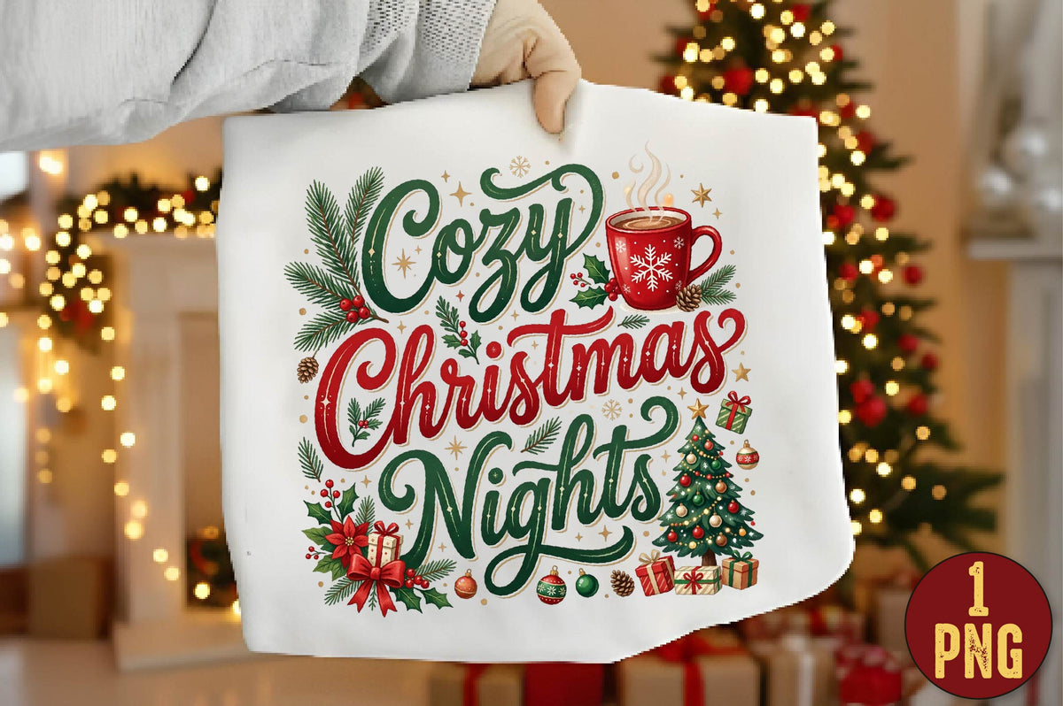 Cozy Christmas Nights PNG, Christmas Holiday Clipart, Cozy Christmas Sublimation Design
