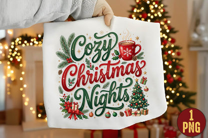 Cozy Christmas Nights PNG, Christmas Holiday Clipart, Cozy Christmas Sublimation Design