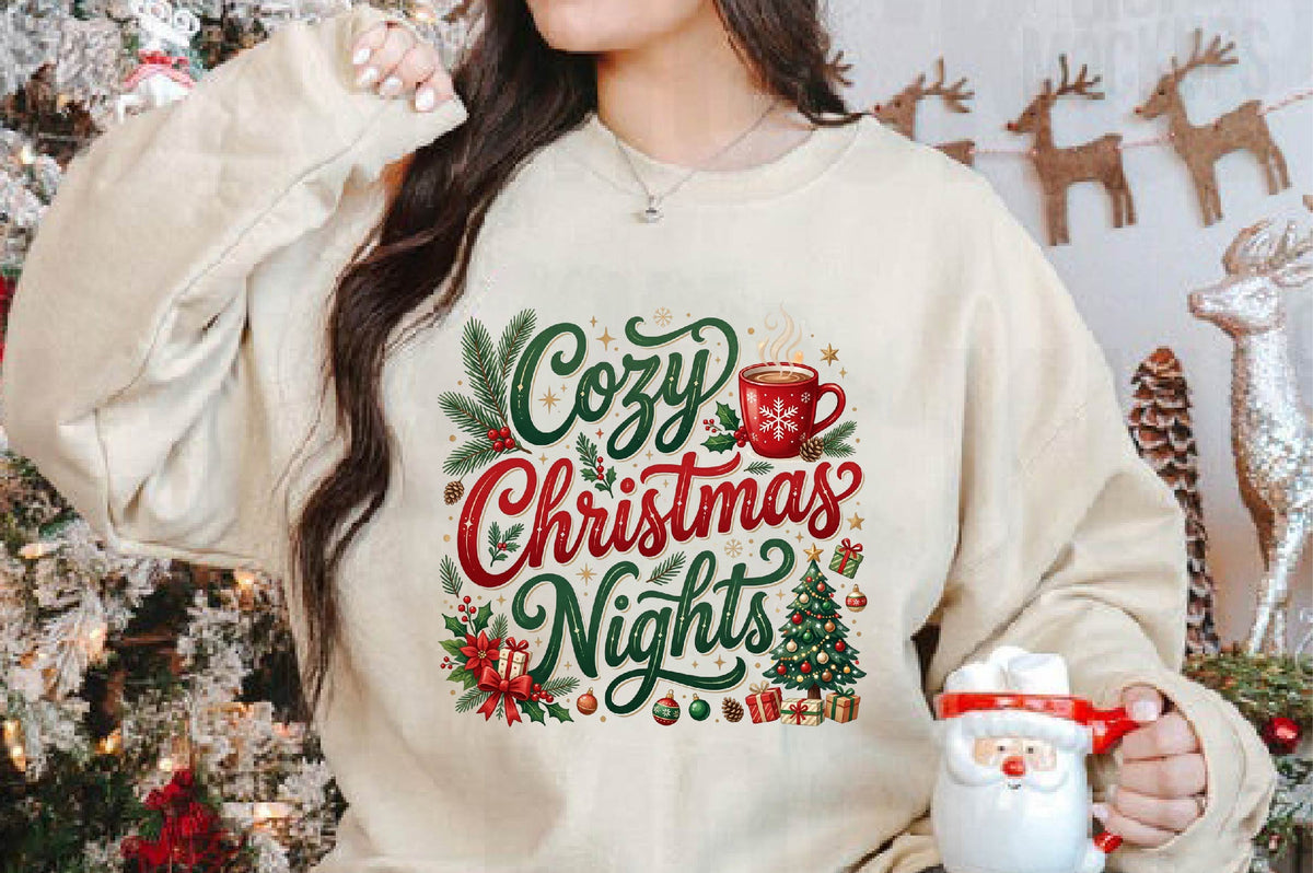 Cozy Christmas Nights PNG, Christmas Holiday Clipart, Cozy Christmas Sublimation Design