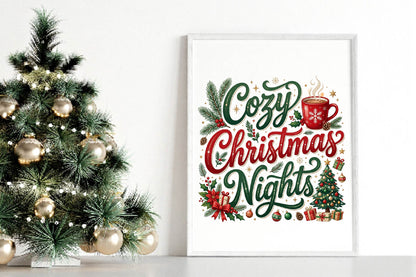 Cozy Christmas Nights PNG, Christmas Holiday Clipart, Cozy Christmas Sublimation Design