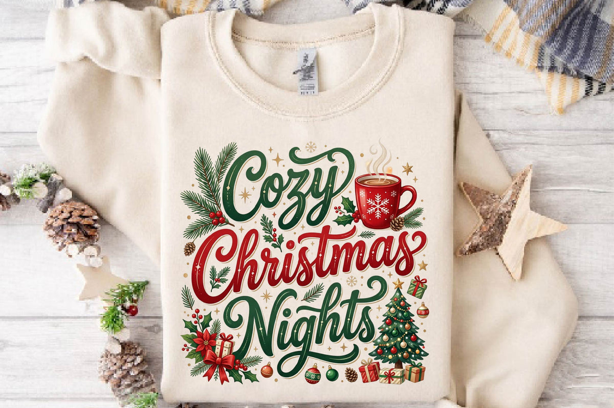 Cozy Christmas Nights PNG, Christmas Holiday Clipart, Cozy Christmas Sublimation Design