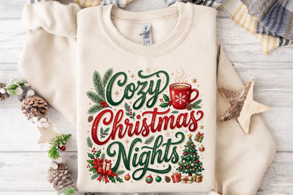 Cozy Christmas Nights PNG, Christmas Holiday Clipart, Cozy Christmas Sublimation Design