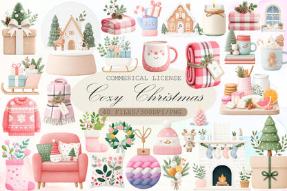 Cozy Christmas Watercolor Clipart PNG Bundle